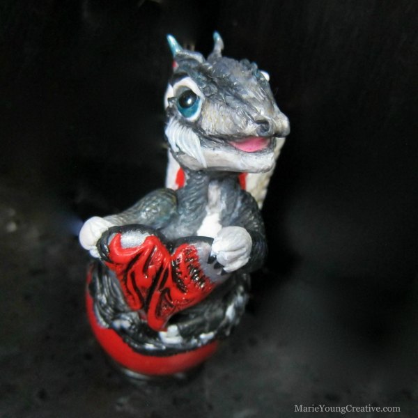 Valentine's Day Dragon created in 50 shades of grey with a splash of red