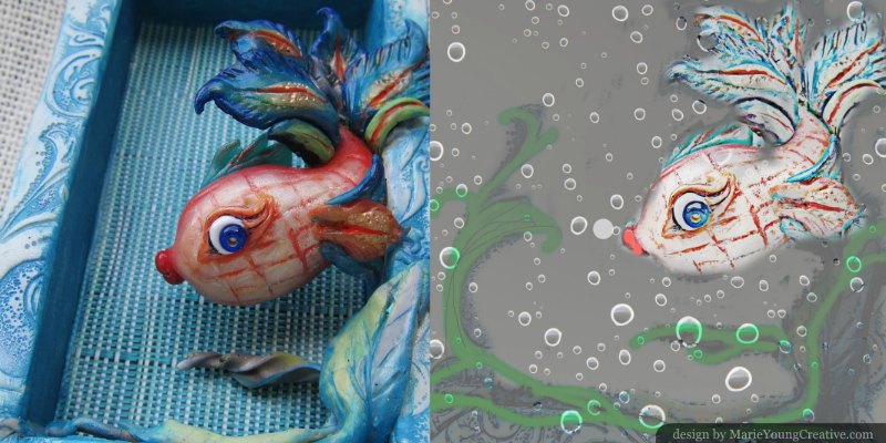 fish sculpt and digital drawing