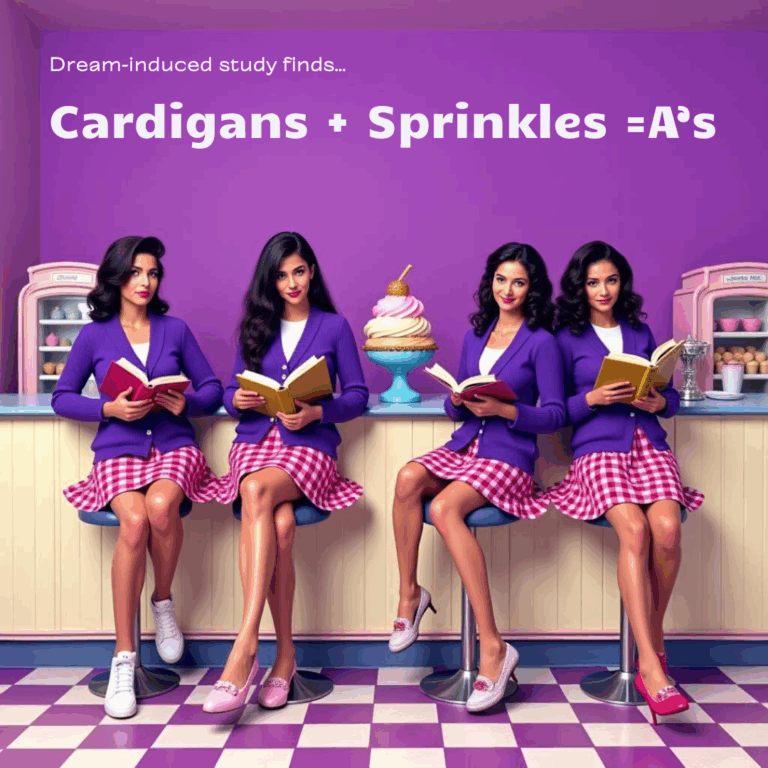 college girls in purple cardigans studying in ice cream parlor